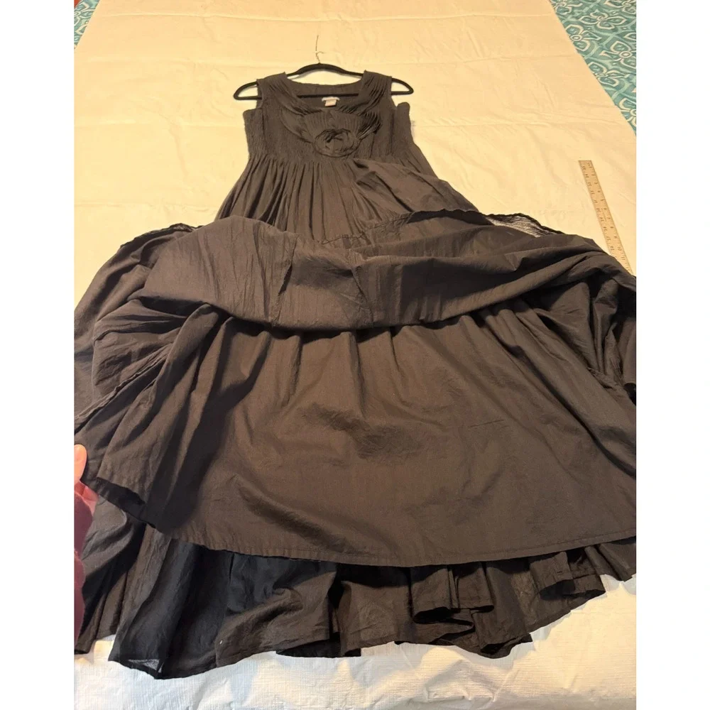 Chelsea & Theodore Black Peasant Flare Sundress Smocked Dress Boho Sz M - Picture 5 of 11